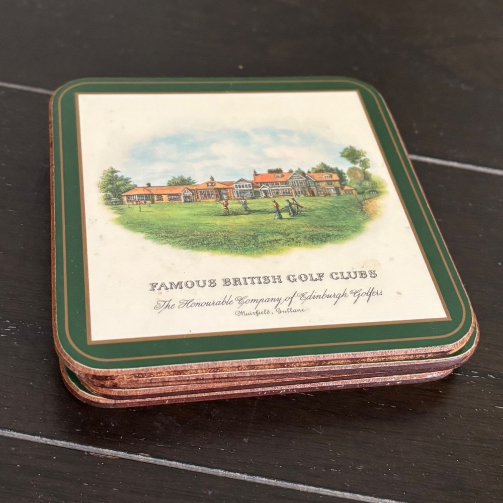 Pimpernel Vintage Coasters | Set of 4 | Famous British Golf Clubs | 4in